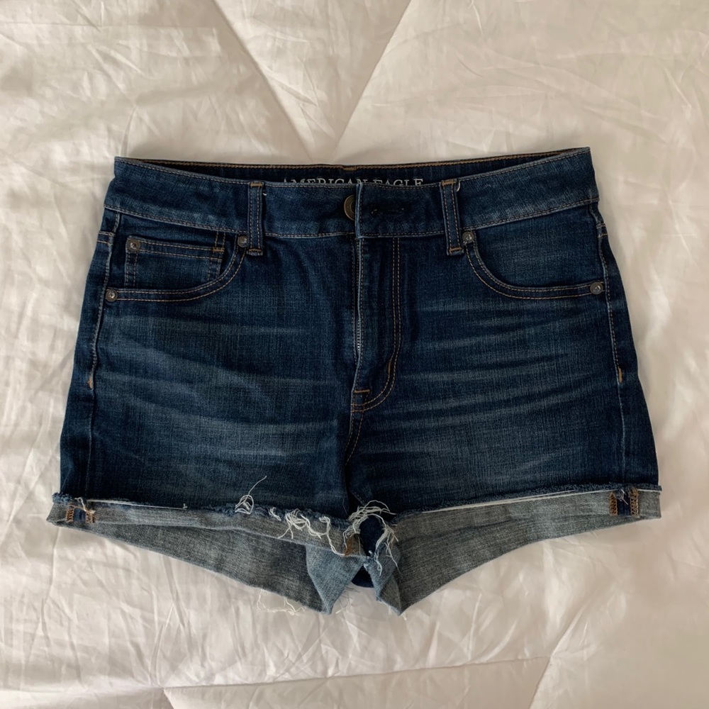 American Eagle High Rise Dark Wash Denim Shorts